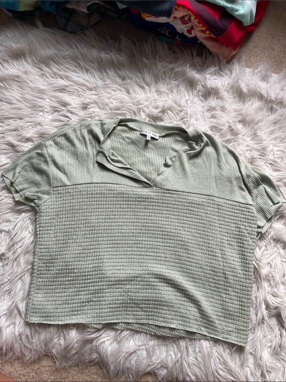Relaxed Waffle Knit Short Sleeve Top in Sage Green